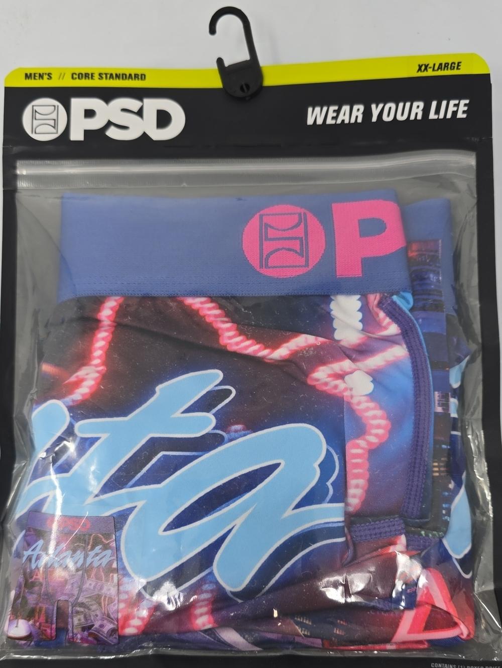 PSD Men’s Boxer Briefs  atlanta - Purple Waistband with Pink Logo & Blue Graphic